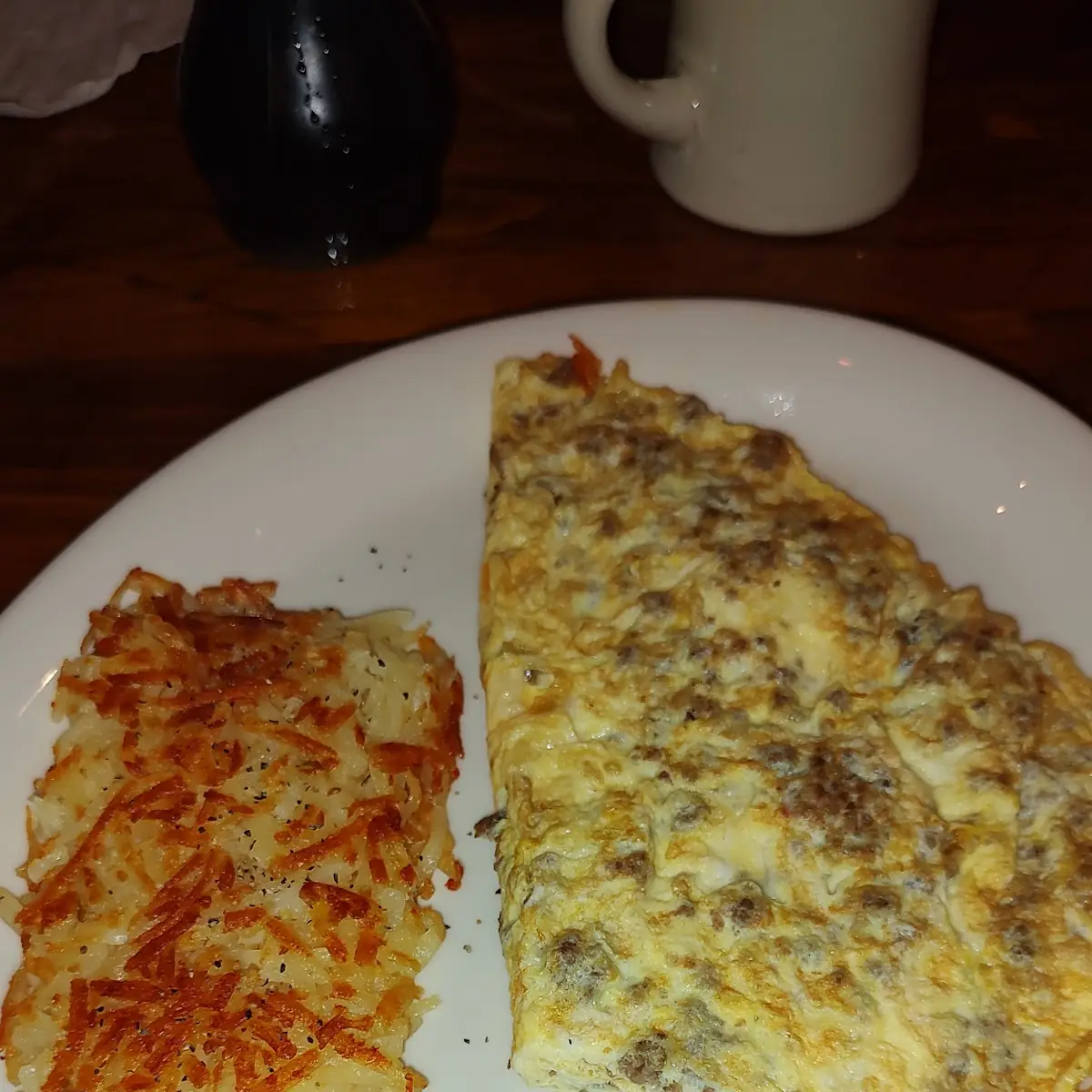 Sausage and Cheese Omelet with Hash Browns