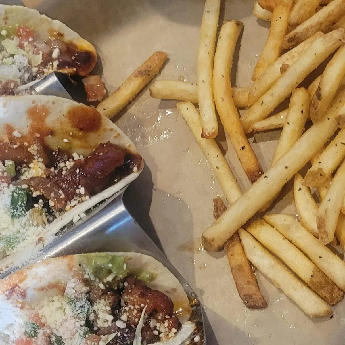 Brisket Tacos and Fries
