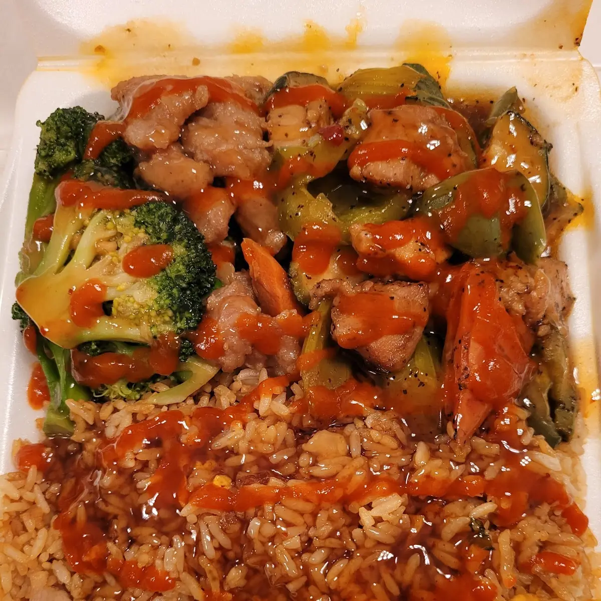 Lemon Pepper Chicken Broccoli Beef and Fried Rice