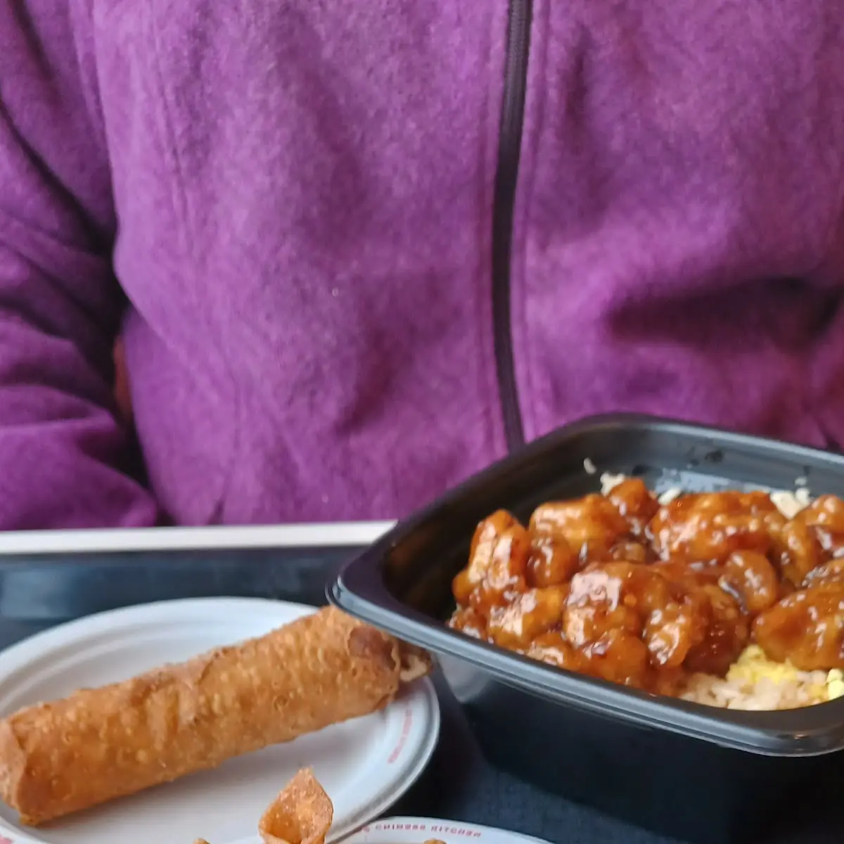 Egg Rolls and Orange Chicken with Rice