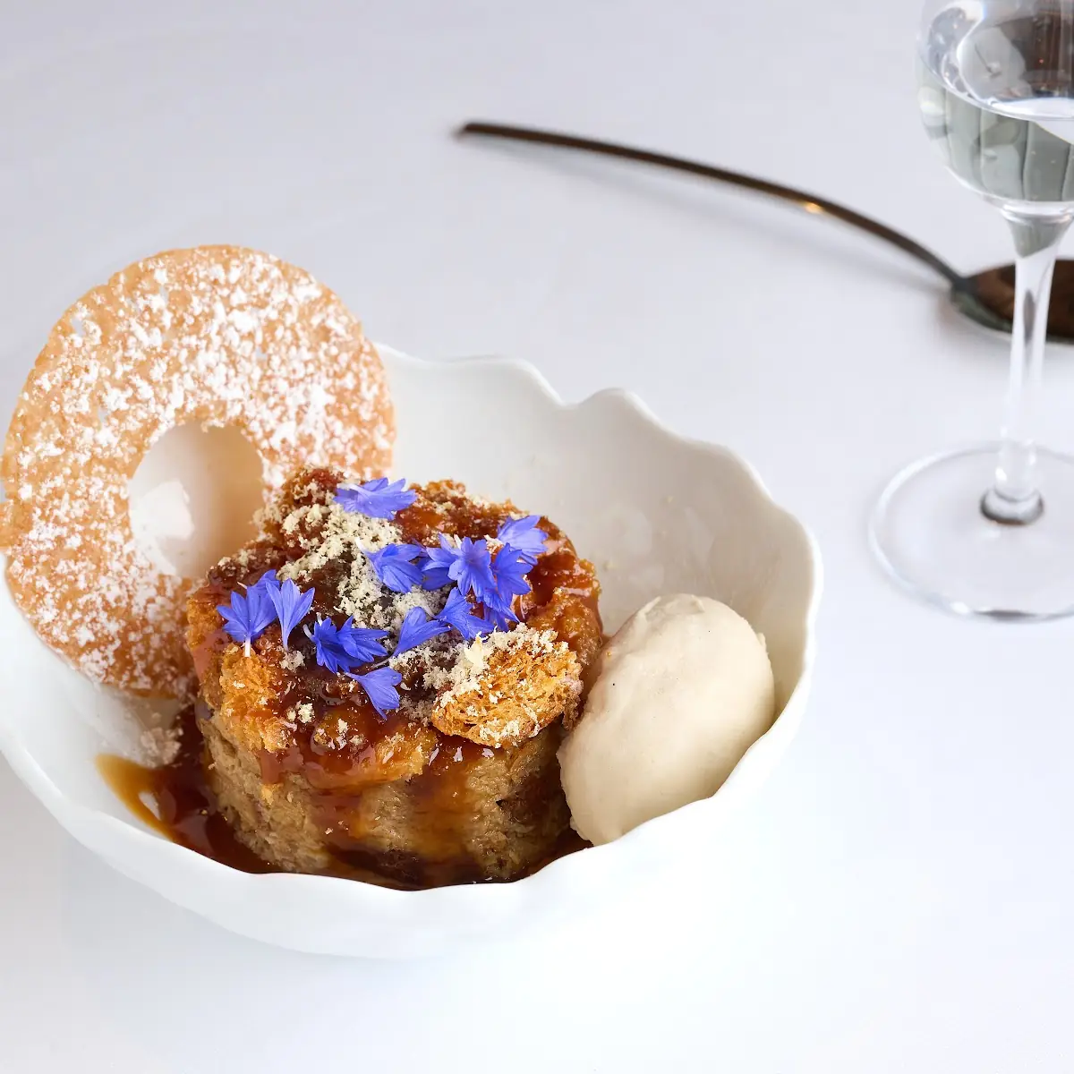 Foraged Candy Cap Brioche Bread Pudding