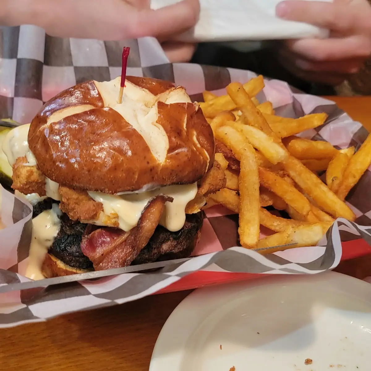 Beer Cheese Pretzel Burger