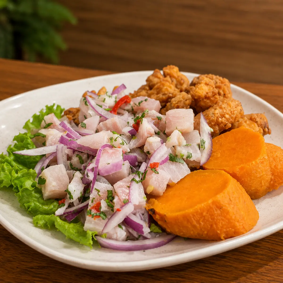 Ceviche with Sweet Potato Corn