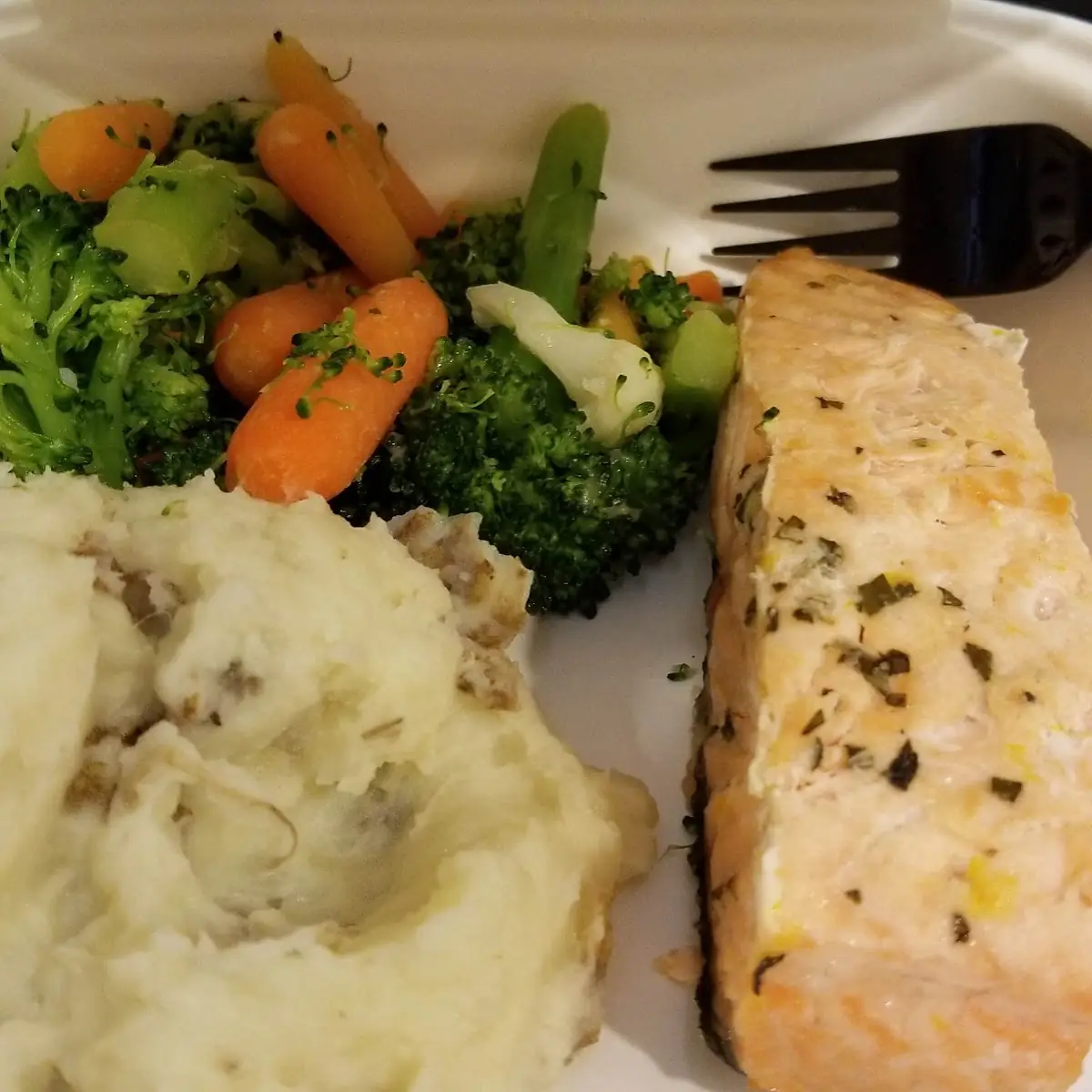 Salmon Mashed Potatoes and Steamed Veggies