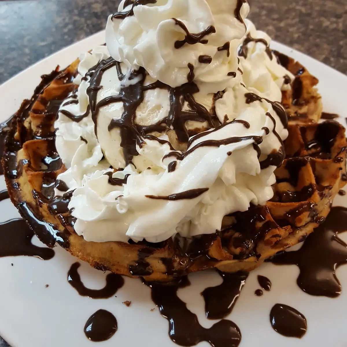 Chocolate Chip Cookie Dough Waffle with Vanilla Ice Cream