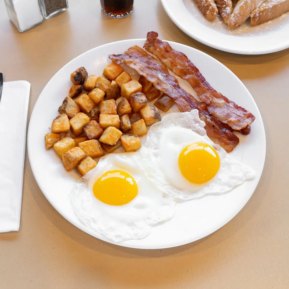 Scramble Eggs Home Fries and Bacon