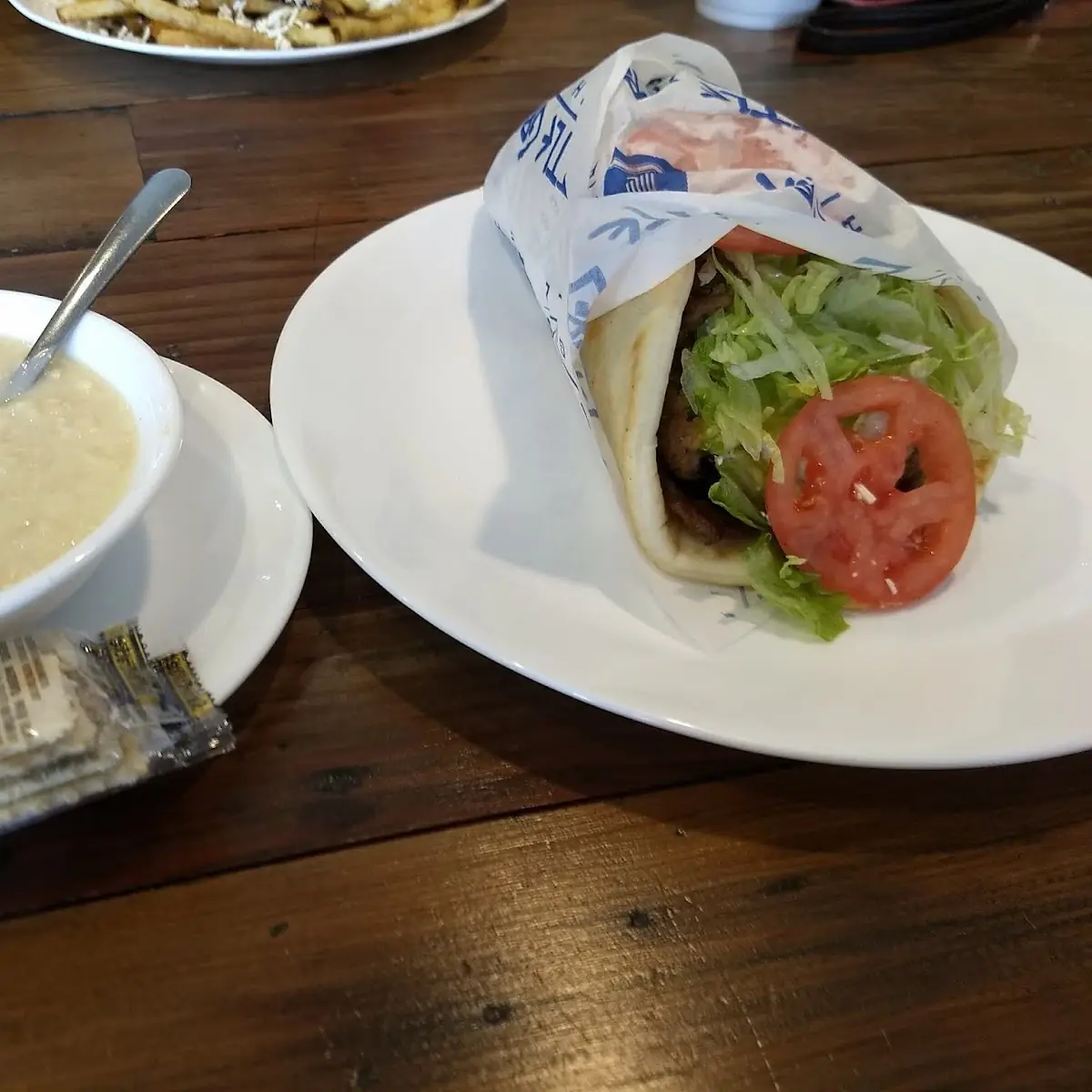 Gyro and Lemon Chicken Rice Soup
