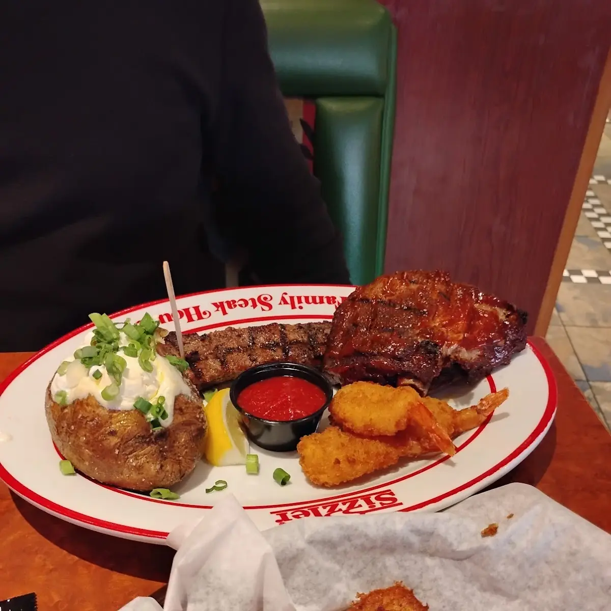 Grilled Steak with Fried Shrimp