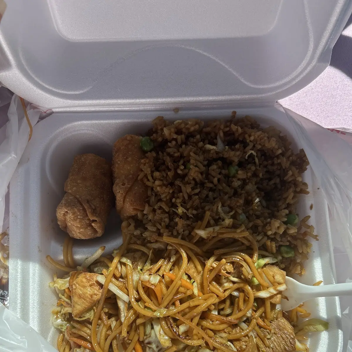 Chicken Lo Mein Egg Roll & Fried Rice