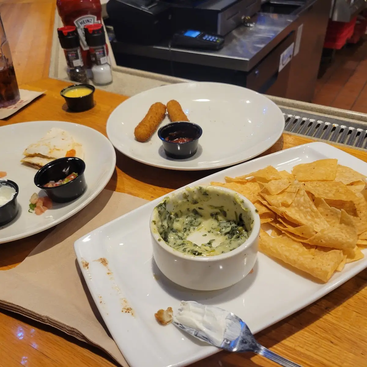 Cheese Sticks Quesadilla and Spinach Artichoke Dip