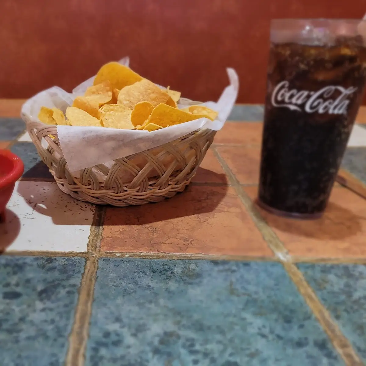 Salsa and Chips Waiting on My Cheese Burrito