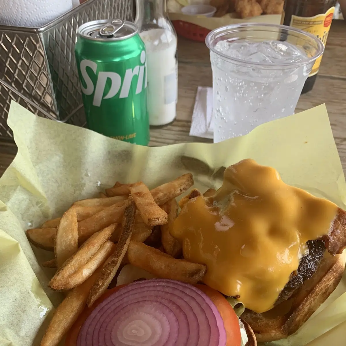 Cheeseburger with Bacon and Onion Rings