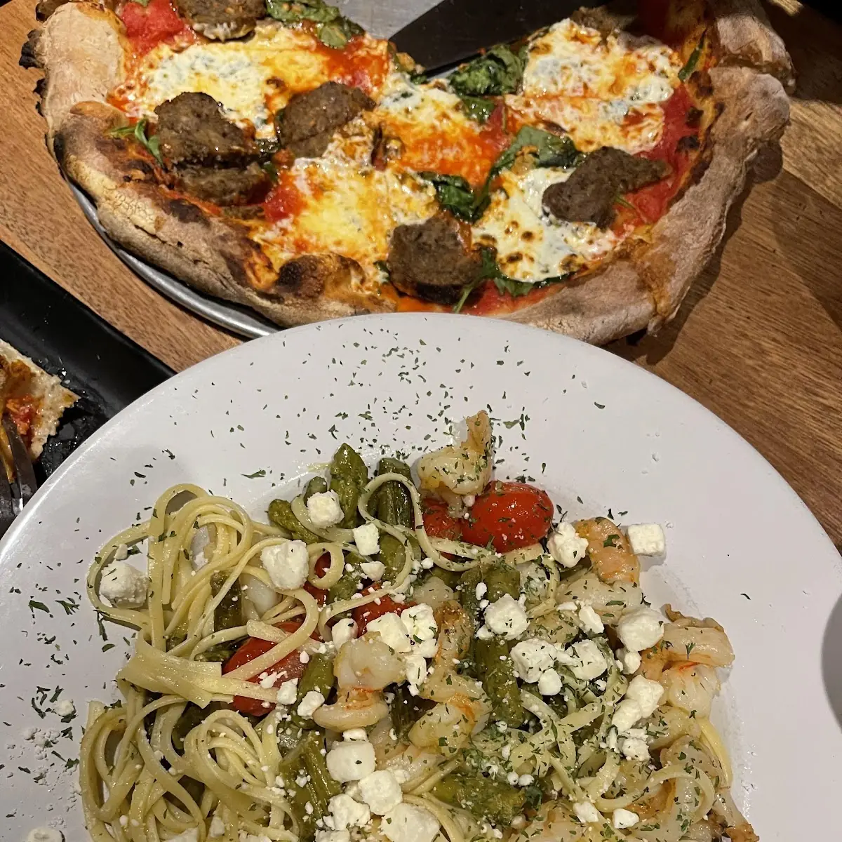 Shrimp Pasta and Margherita Pizza
