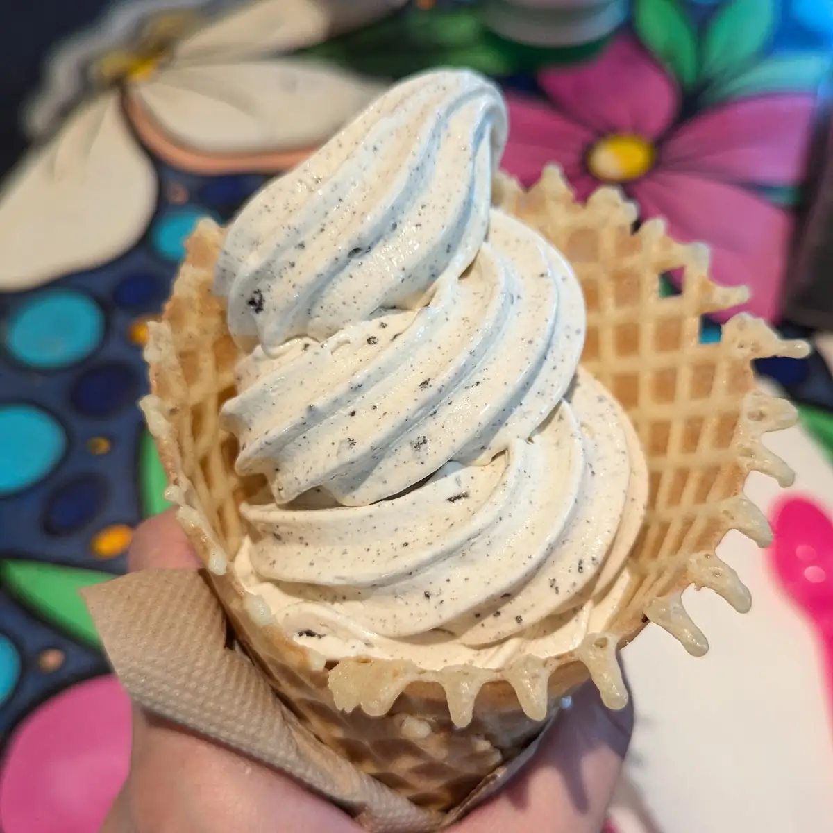 Waffle Cone with Cookies and Cream Custard