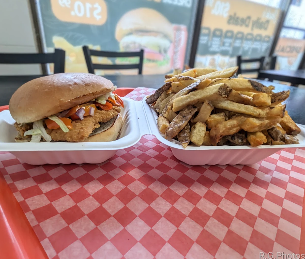 Crispy Chicken Burger and Fries