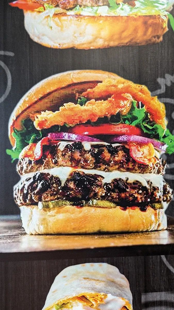 Double Cheeseburger with Onion Rings