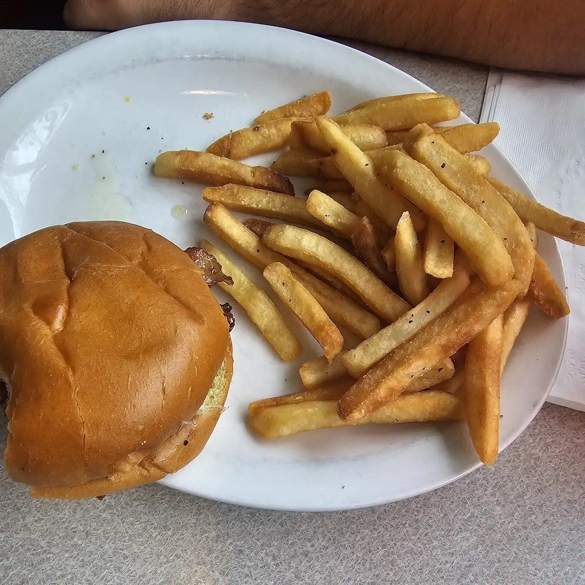 Bacon Cheddar Burger and Fries
