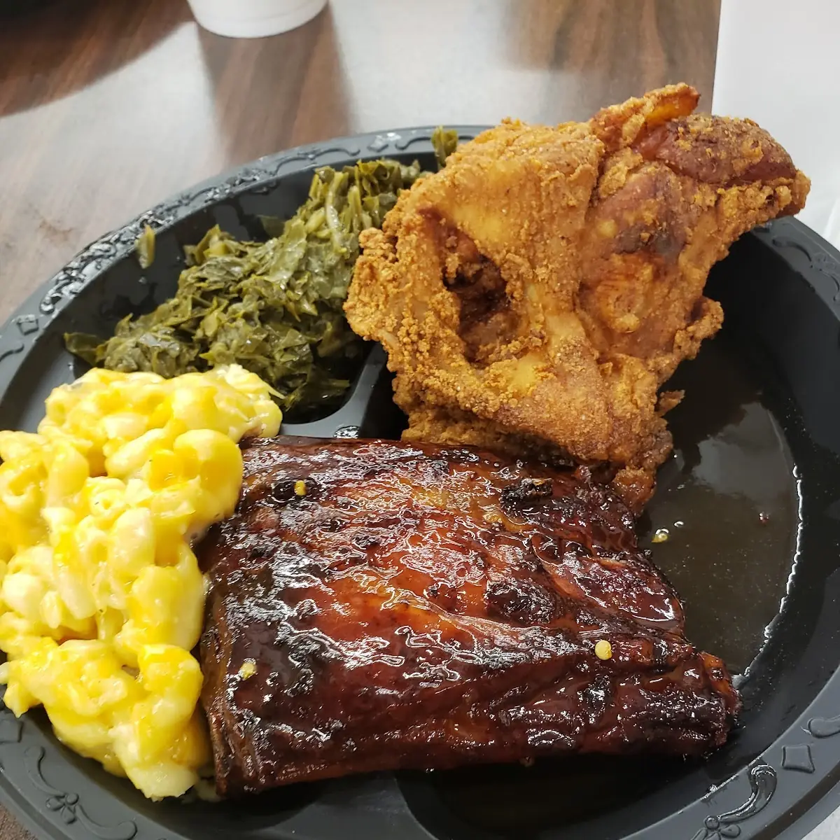 Buffet BBQ Ribs Mac and Cheese and Collard Greens