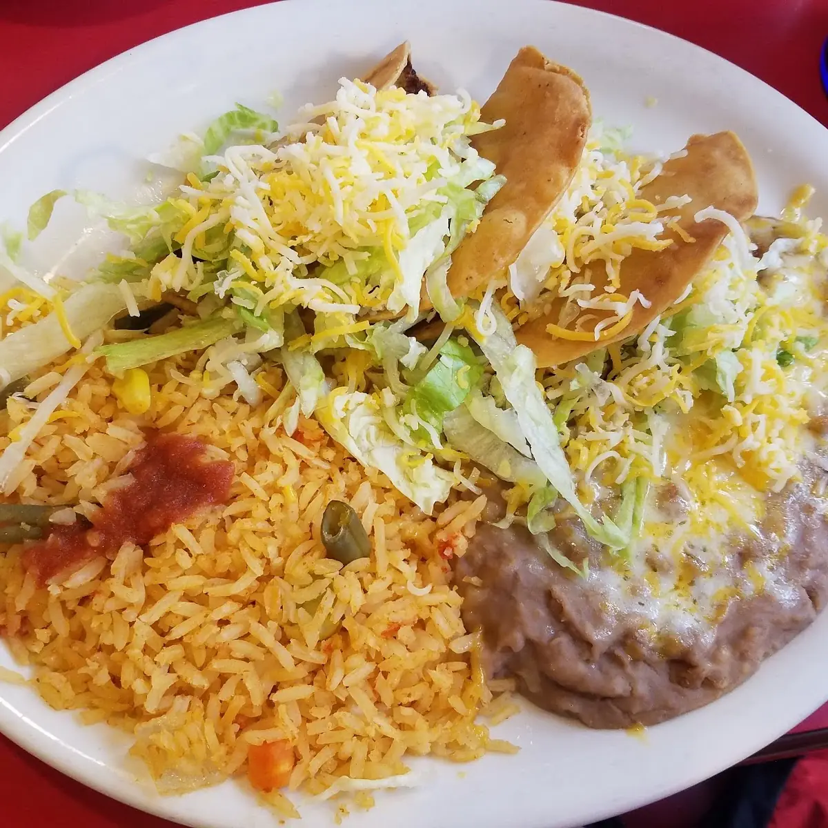 Crispy Taco Plate with Rice and Beans