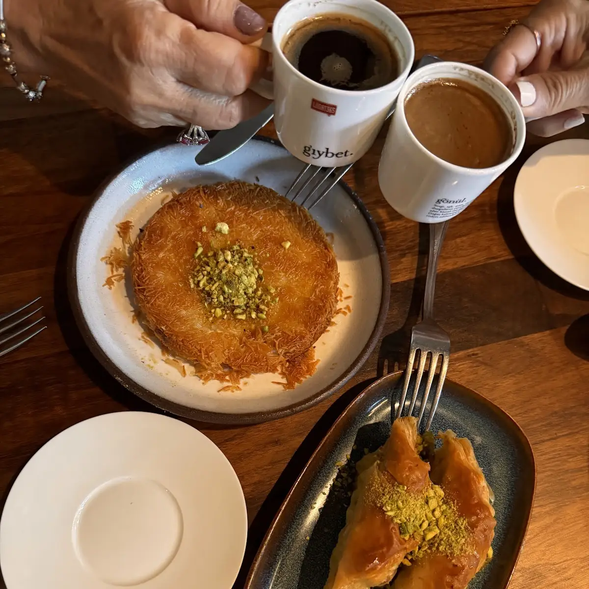 Pistachio Baklava on Blue Plate