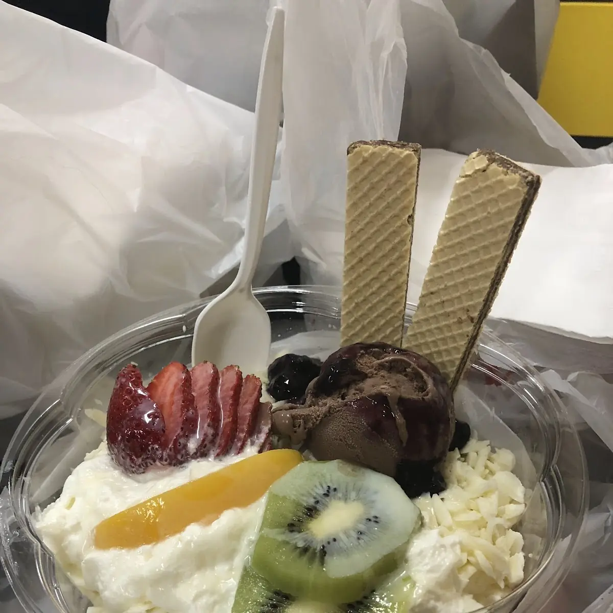 Fruit Salad with Chocolate Ice Cream