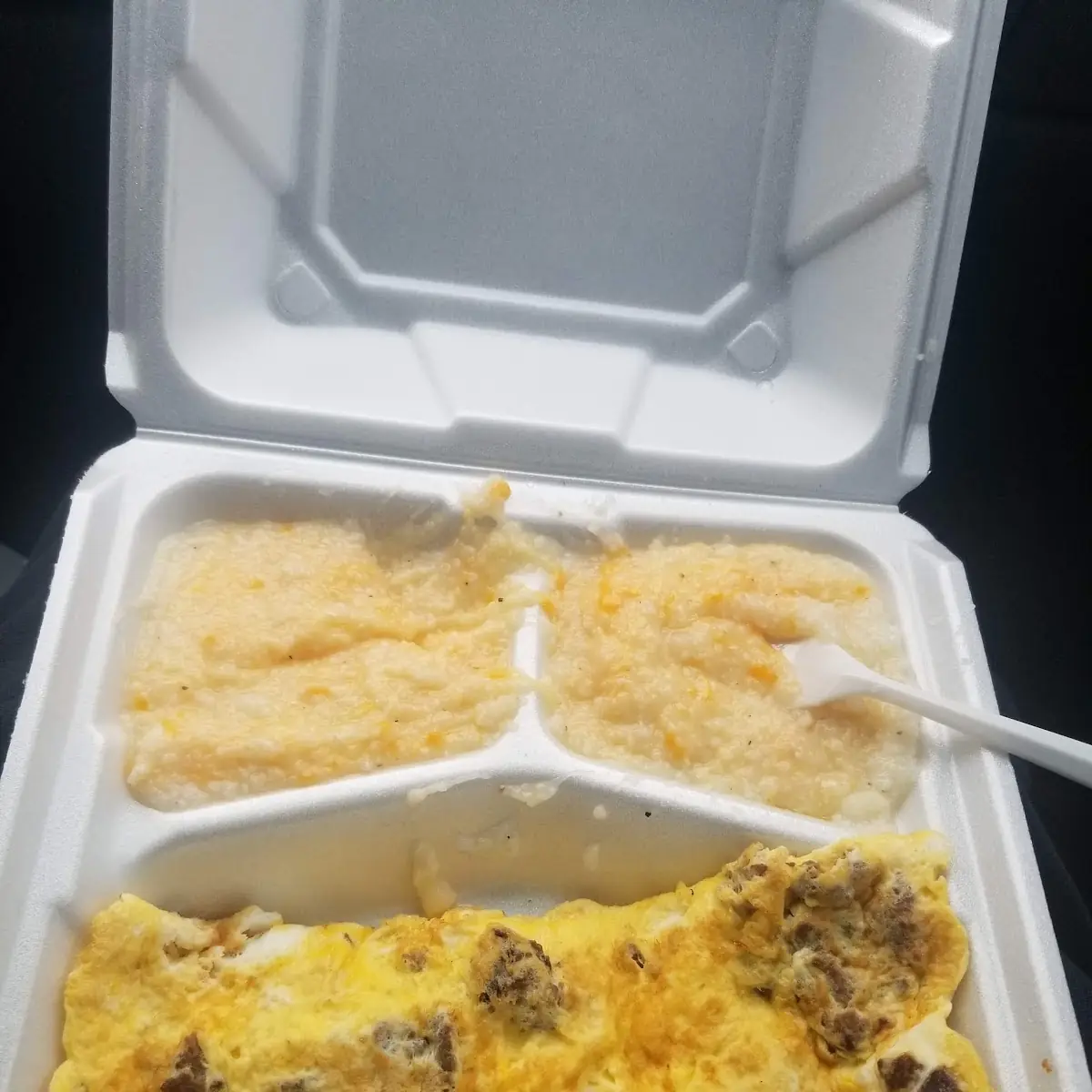 Cheese Burger Omlet and Cheese Grits