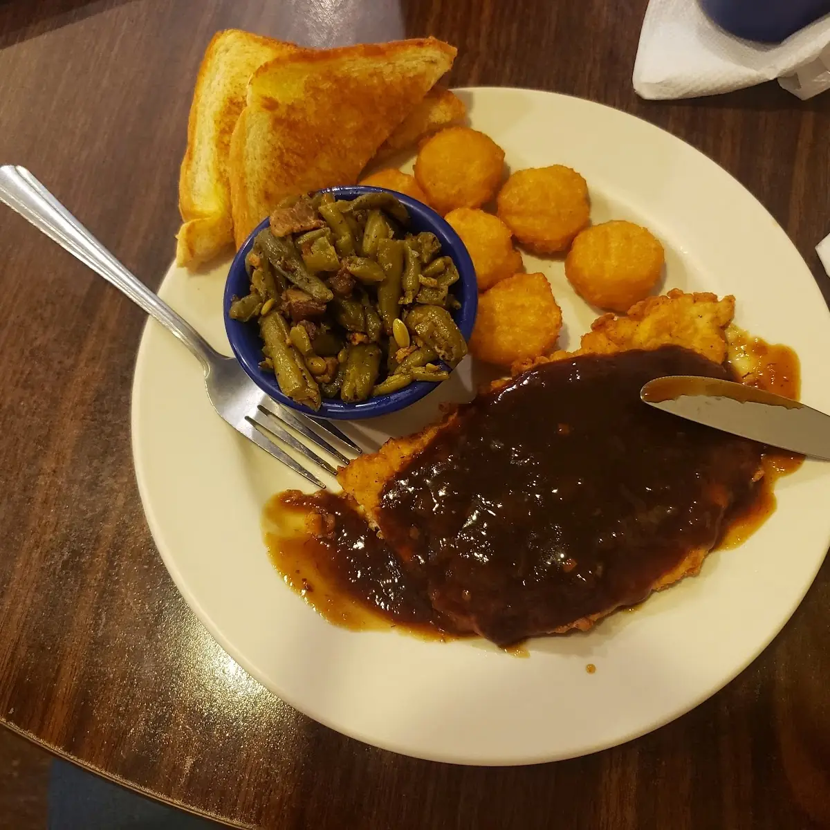 Fried Pork Chop Green Beans and Corn Nuggets