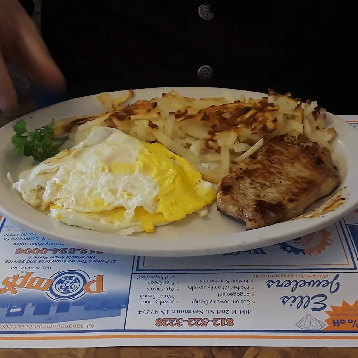 Eggs Hash Browns and Pork Chop
