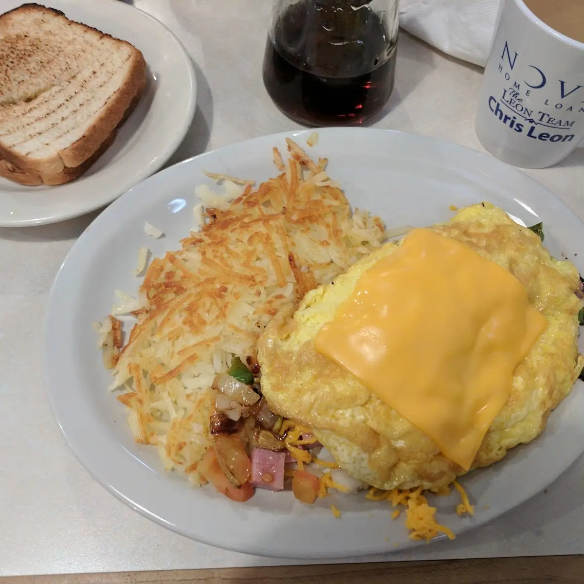 Omelet with Hash Browns and Eggs