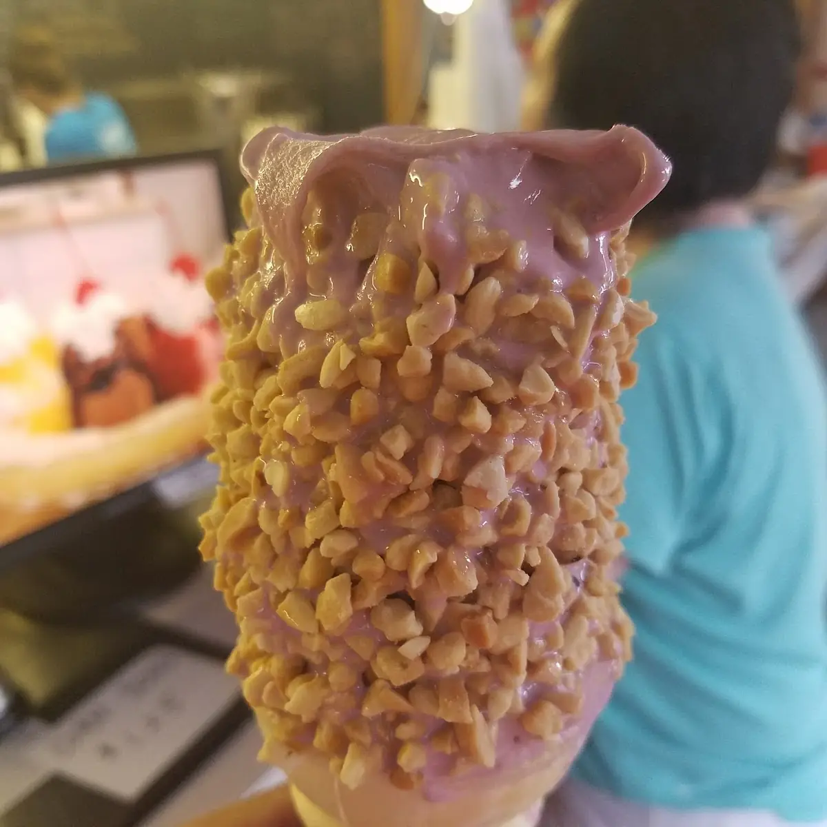 Raspberry Soft Serve with Crushed Peanuts