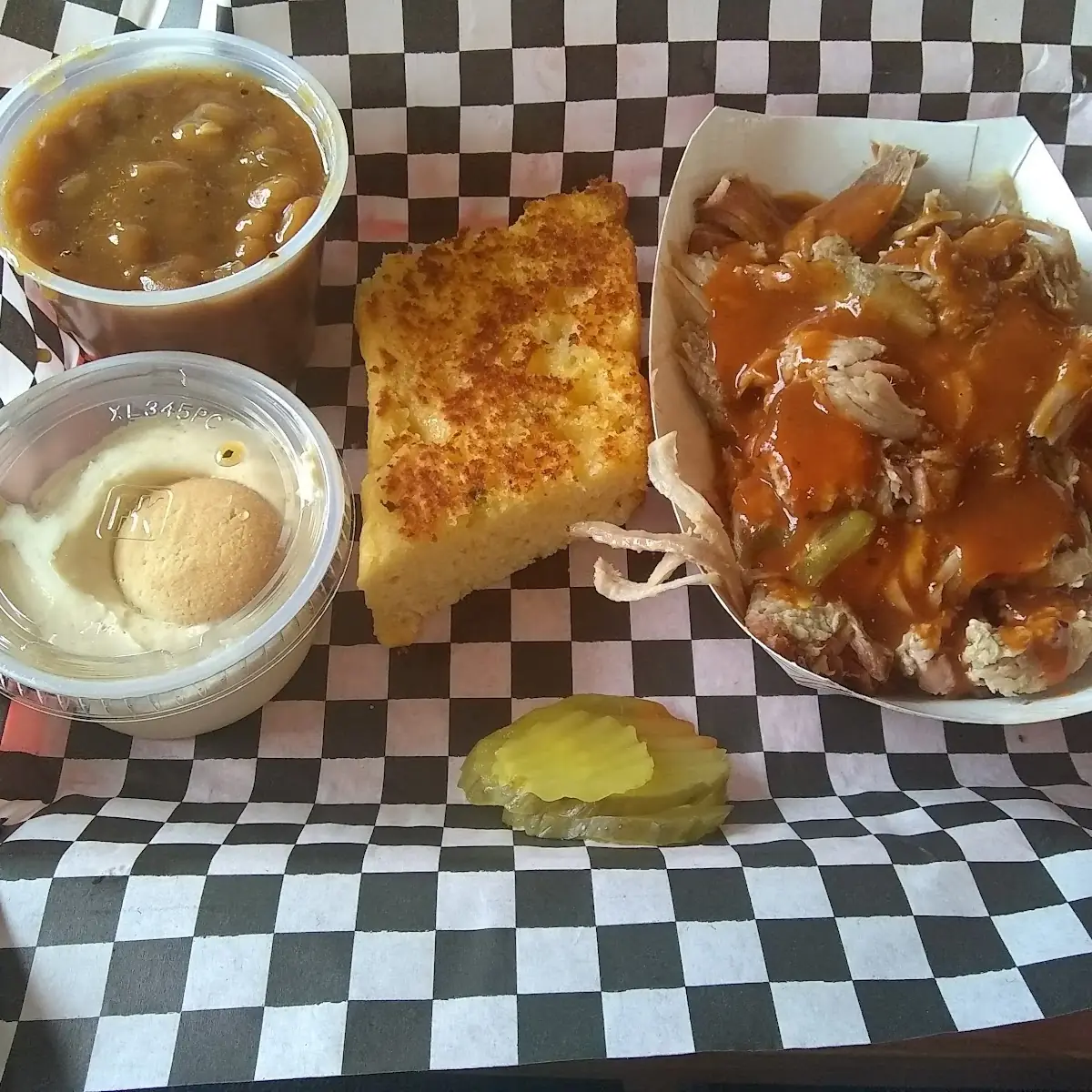 Pulled Pork Platter w Baked Beans & Cornbread