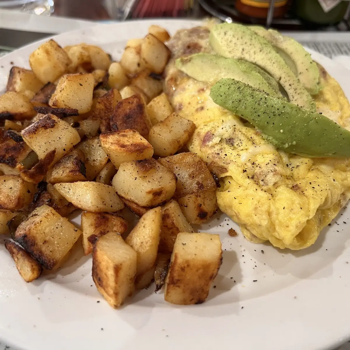 Bacon and Cheese Omelette with O’Brien Potatoes