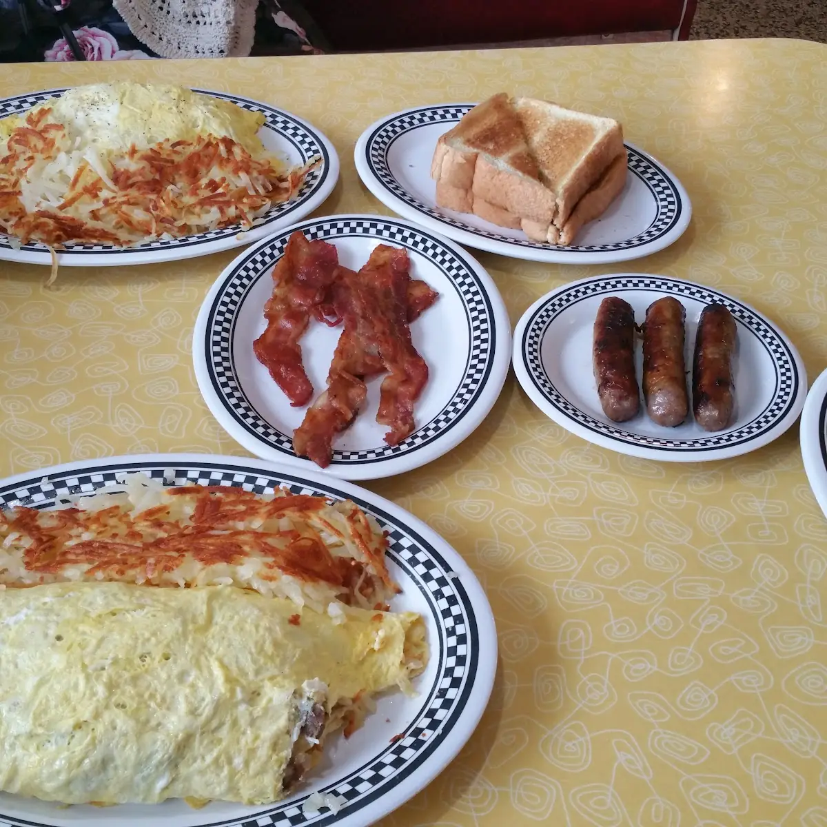 Lumberjack Omelette Side of Bacon and Sausage Links and Texas Toast