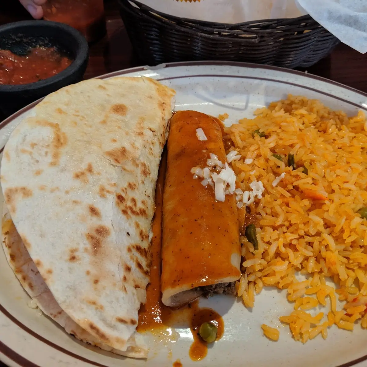 Chicken Quesadilla and Beef Enchilada