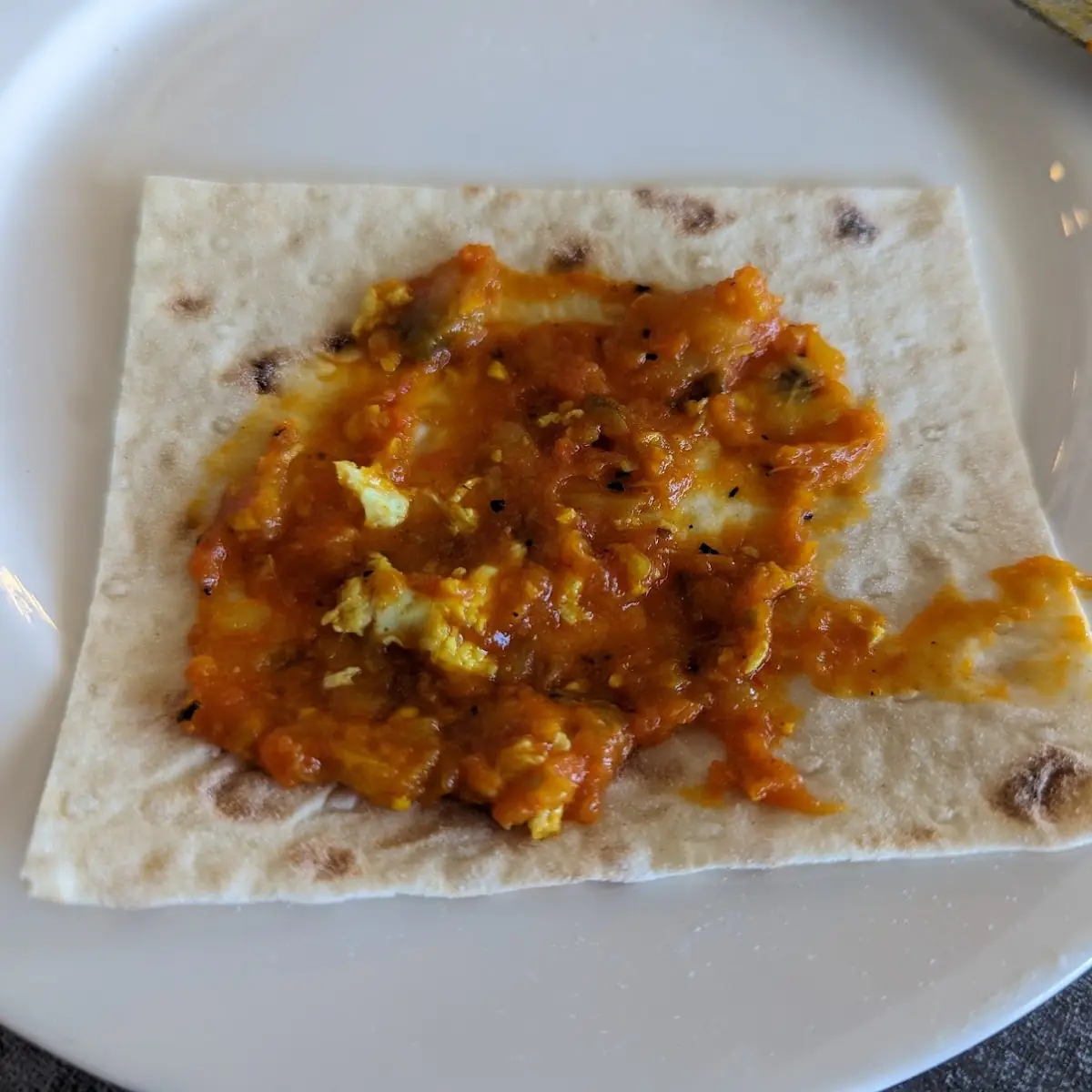 Flat Bread and Puree Grilled Egg Plant Tomatoes Egg