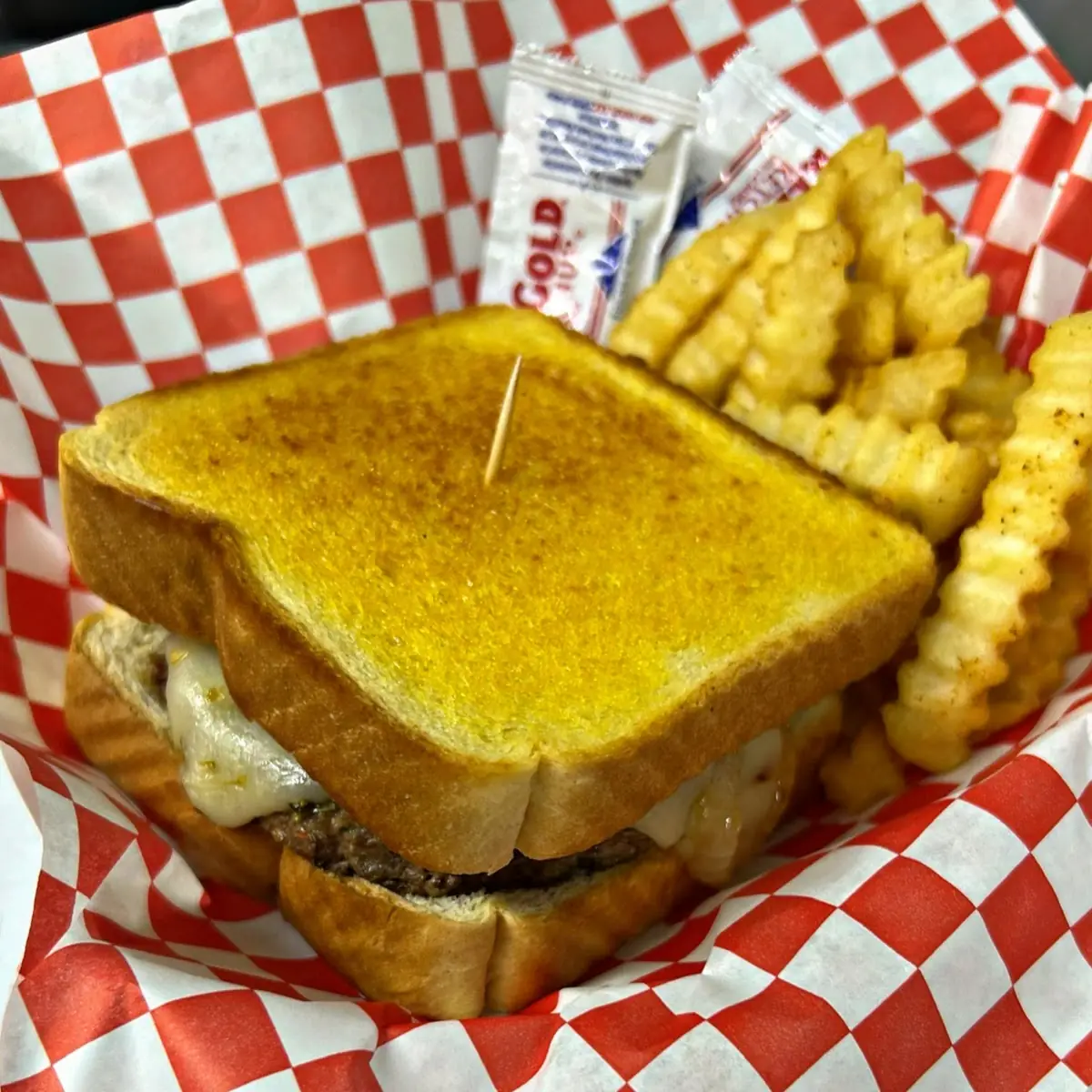 Texas Double Gouda Patty Melt with fries