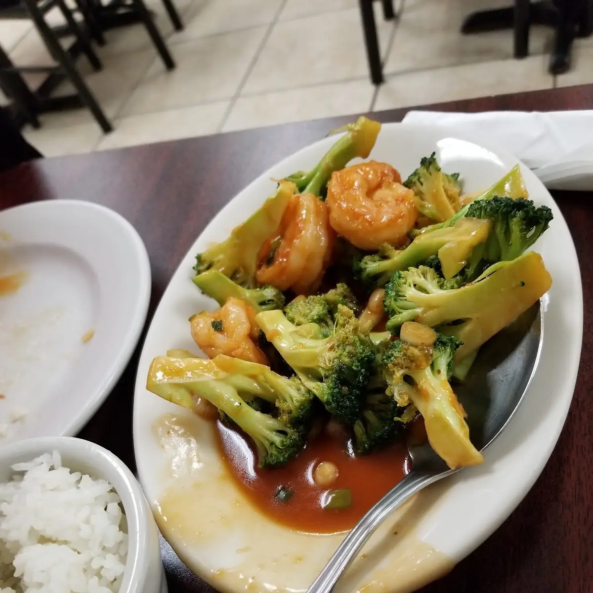 Broccoli &Shrimp with White Rice & Spring Roll