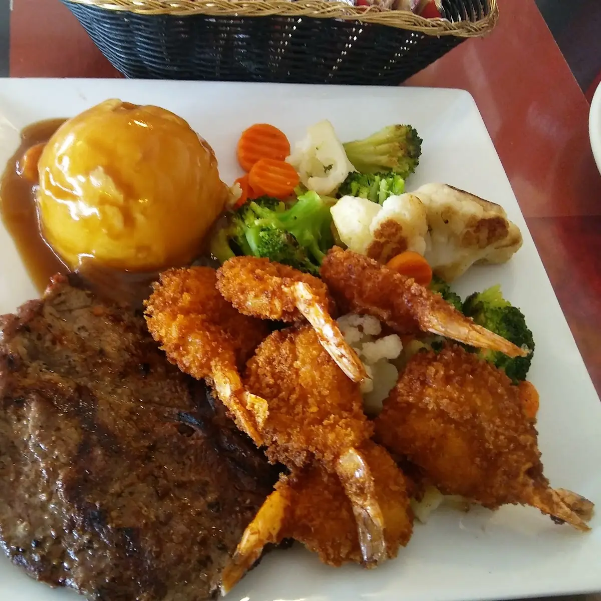 Steak and Fried Shrimp Meal