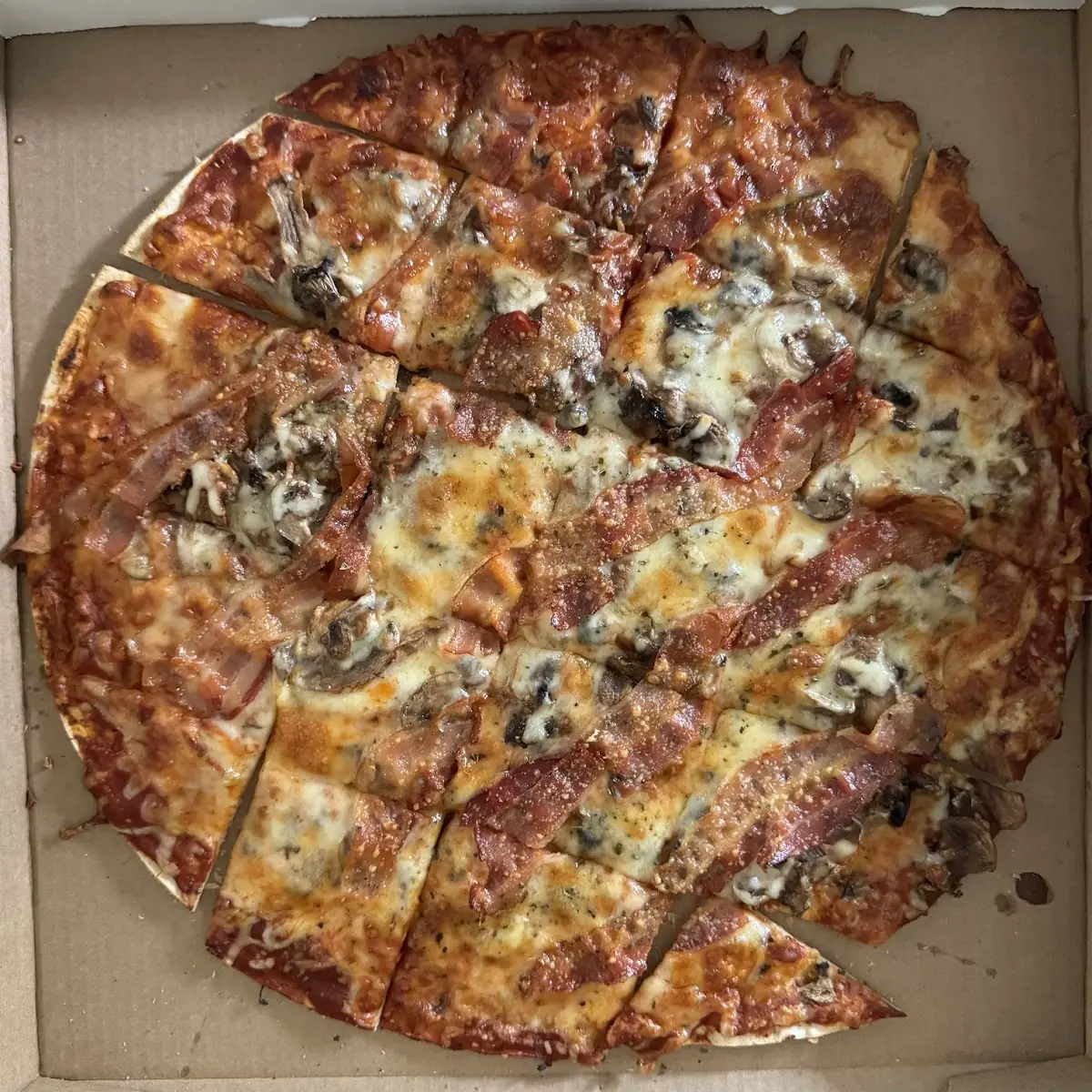 Thin Crust Mushroom Bacon