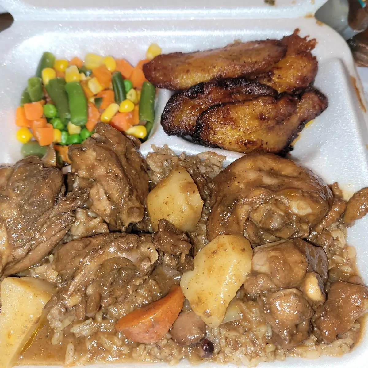Brown Stew with Plantains and Mixed Vegetables