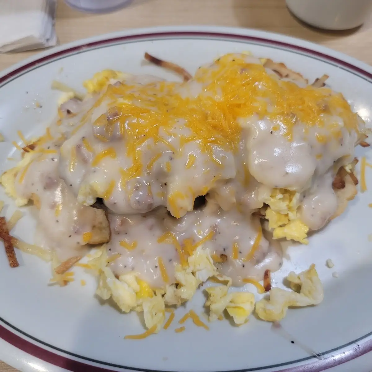 Biscuit and Gravy with Sausage Egg and Cheese