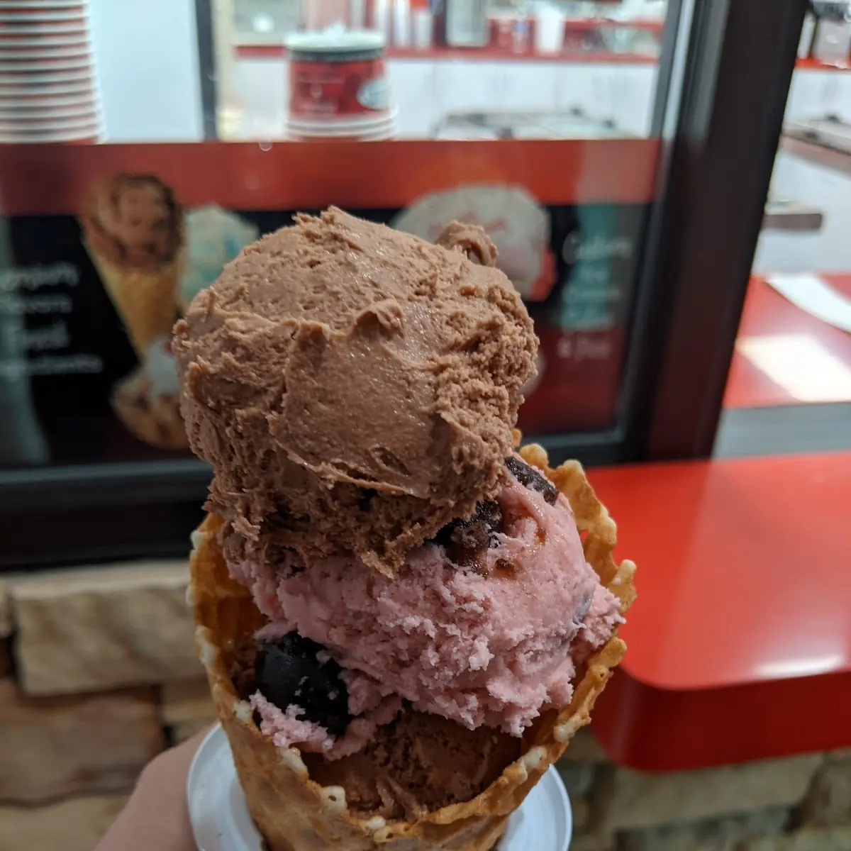 Chocolate and Black Cherry Waffle Cone