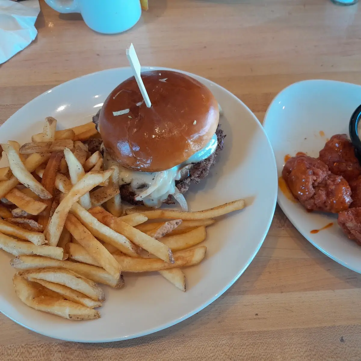 Swiss Mushroom Burger with Chicken Wings