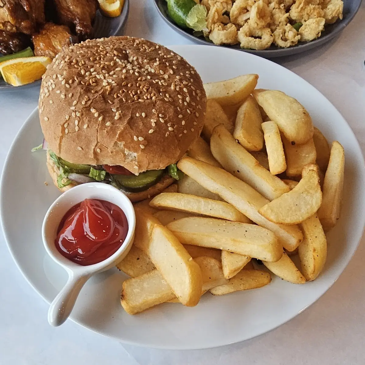Bacon Cheese Burger and Fries