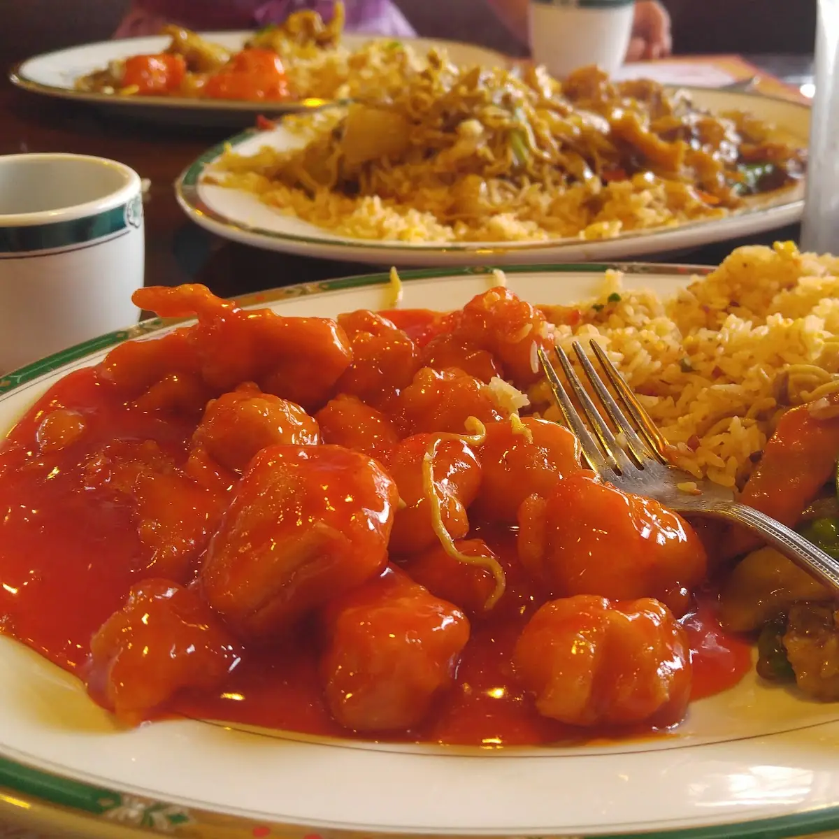Orange Chicken Moo Goo Gai Pan and Fried Rice