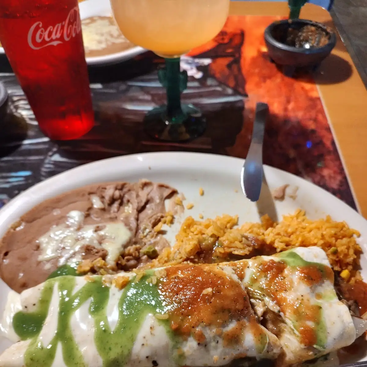 Bean Enchilada Chile Relleno and Bean Burrito