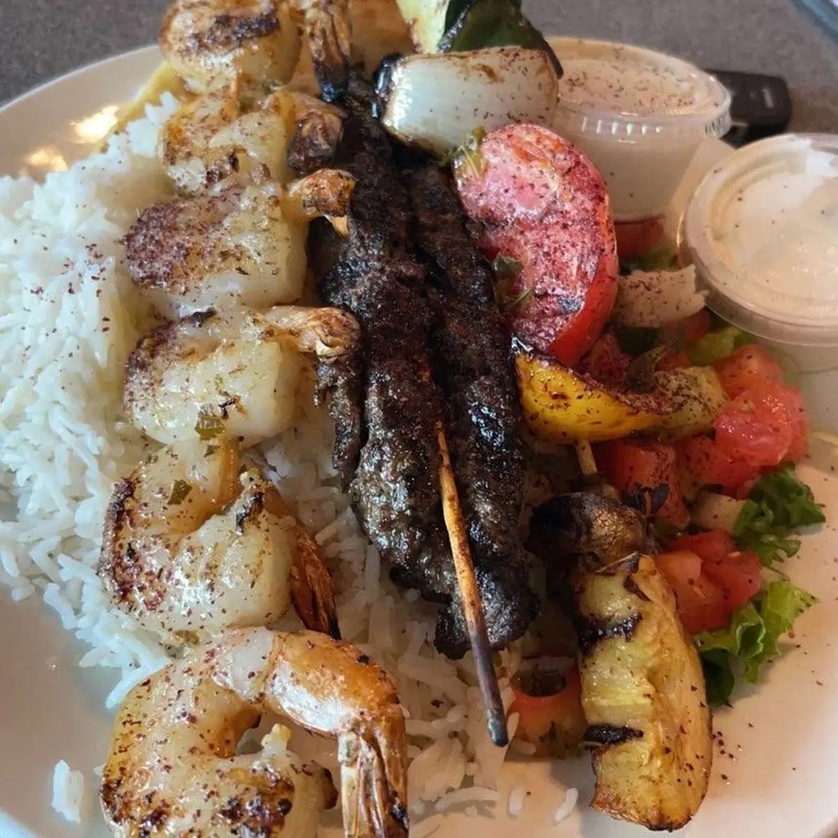 Shrimp & Ground Beef Kabob Platter