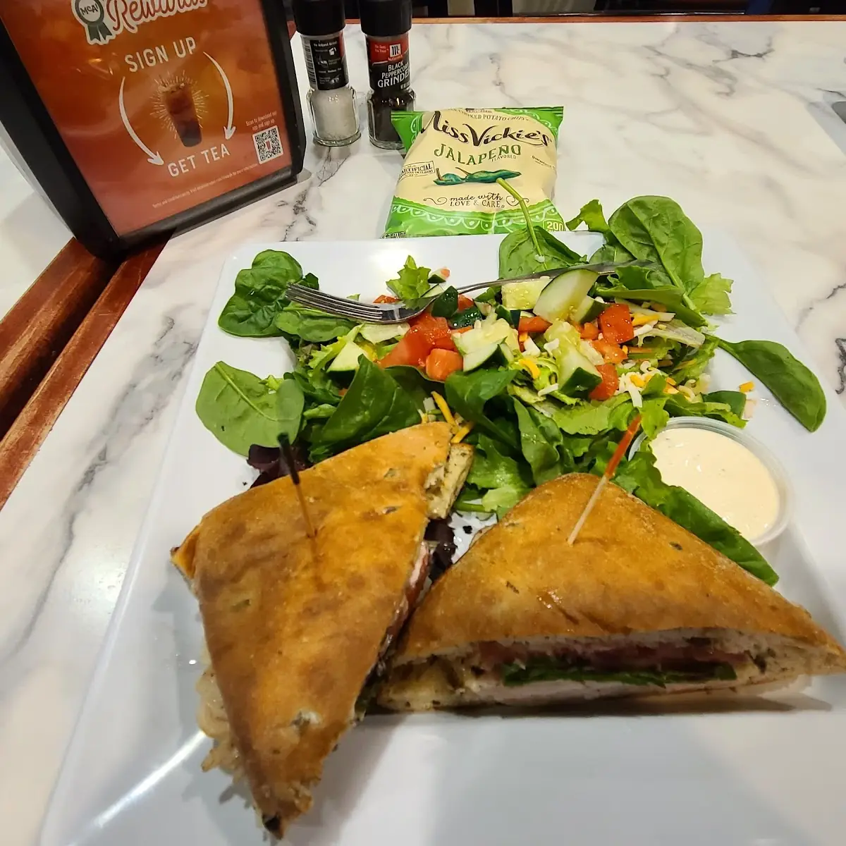Turkey Jalapeño Sandwich with Side Salad Pizza