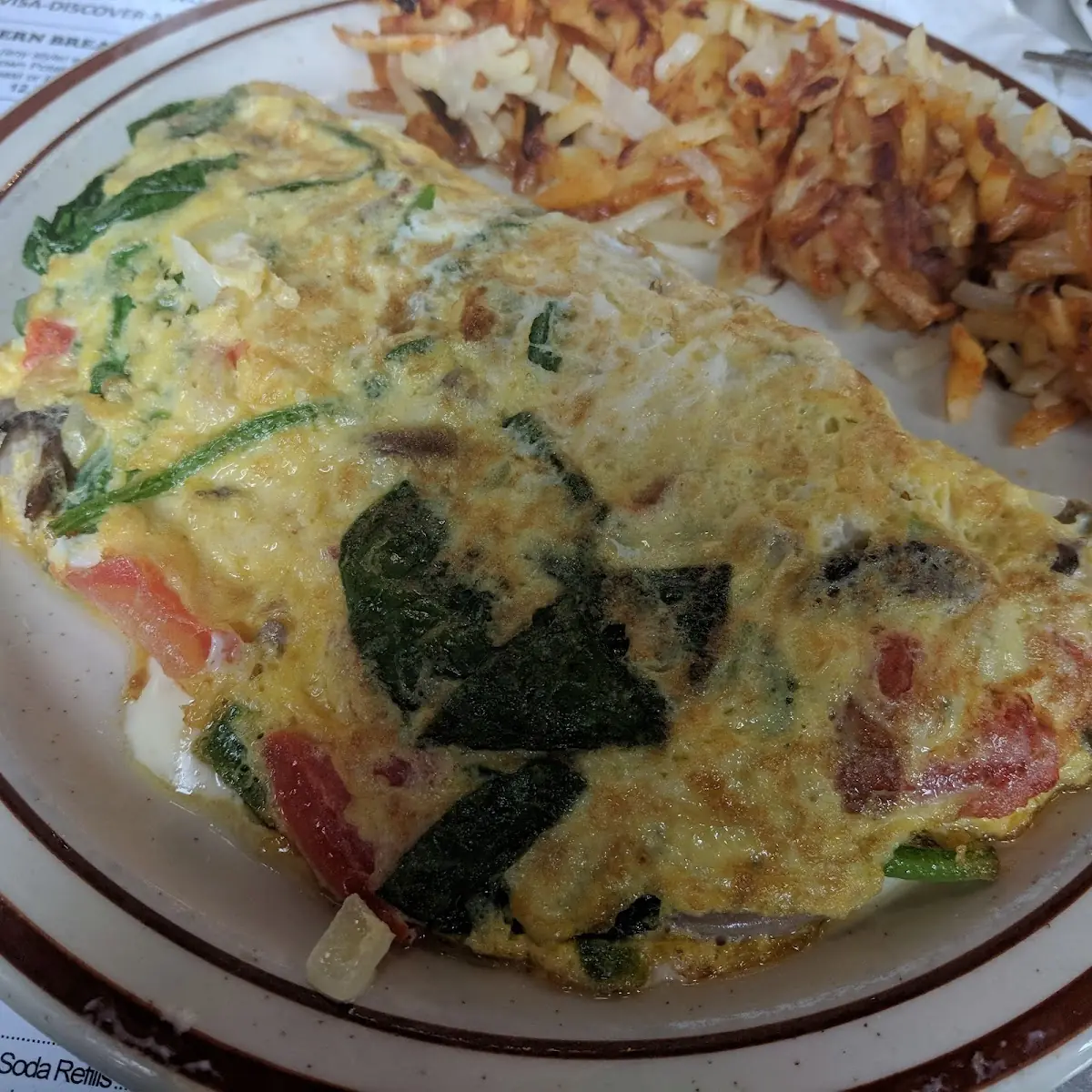 Veggie Omelette with Hash Brown Potatoes