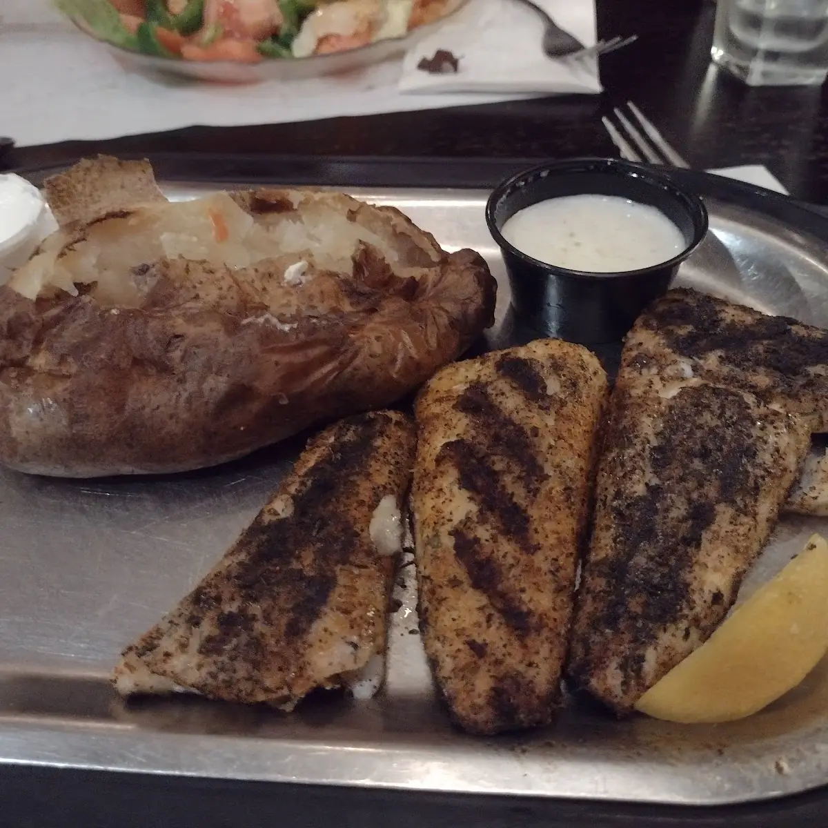 Blackened Perch with Baked Potato